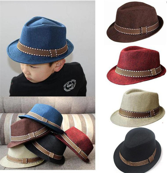 2017 new fashion kids boy girl neutral Fedora hat contrast pruning cool jazz hat Trilby hat M057