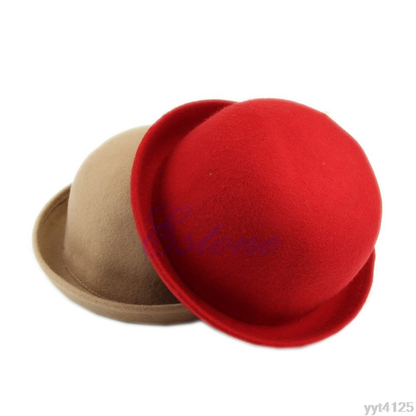 Fashion Vintage Women Lady Cute Trendy Wool Felt Bowler Hat Cap Winter Warm Hat Solid 4 colors Fashoin NEW