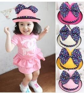 Stingy Brim Hat Children Caps Fashion Cute Kids Baby Summer Outdoor Bucket Hats Cap Sun Beach Beanie Mickey Cat Ears Bow Sunscreen Hats WJ76