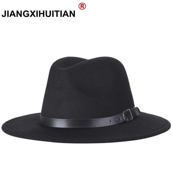 2017 free shipping 2017 new Fashion men fedoras women's fashion jazz hat summer spring black woolen blend cap outdoor casual hat