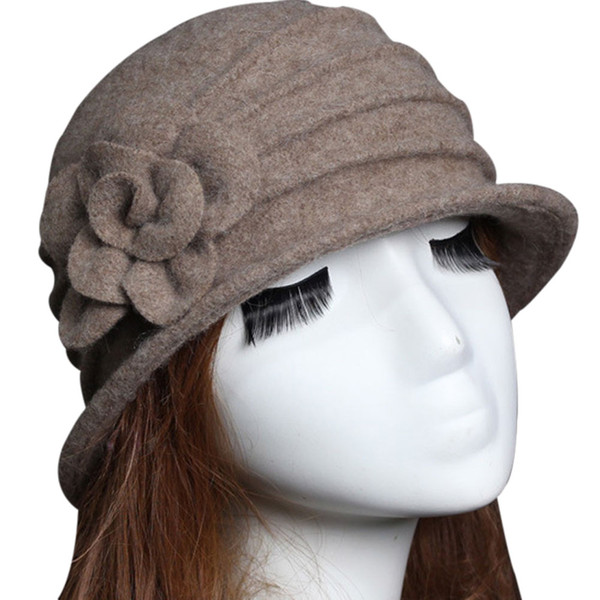 Fashion Women Wool Floppy Fedora Hat Flower Decor Autumn Winter Solid Warm Mom Cap NYZ Shop