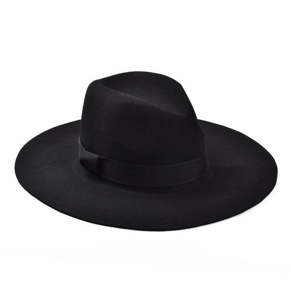 Wholesale-Fashion Vintage Lady Girls Wide Brim Wool Felt Fedora Hat black Floppy Cloche, cowboy hat for men and women Free Shipping