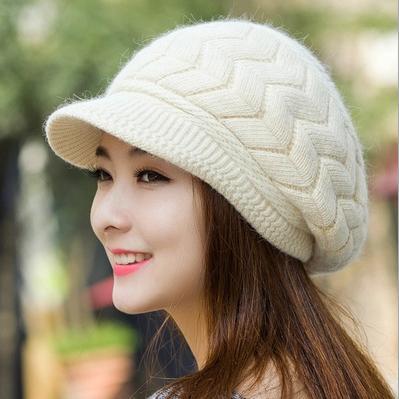 Womens Rabbit Fur Hat Stingy Brim Hats Winter & Fall Beanies Knitted Hats For Woman Cap Autumn And Winter Ladies Female Fashion Skullies