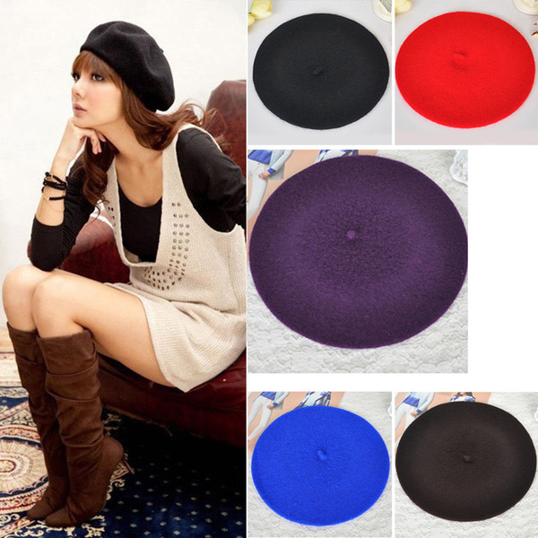 Womens Sweet Solid Warm Wool Winter Beret Beanie Hat Ski Cap C00238 CAD