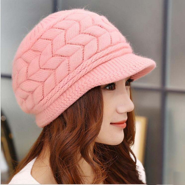 Elegant Women Knitted Hats Rabbit Fur Cap Autumn Winter Ladies Female Fashion Skullies Hat 8 COLOR