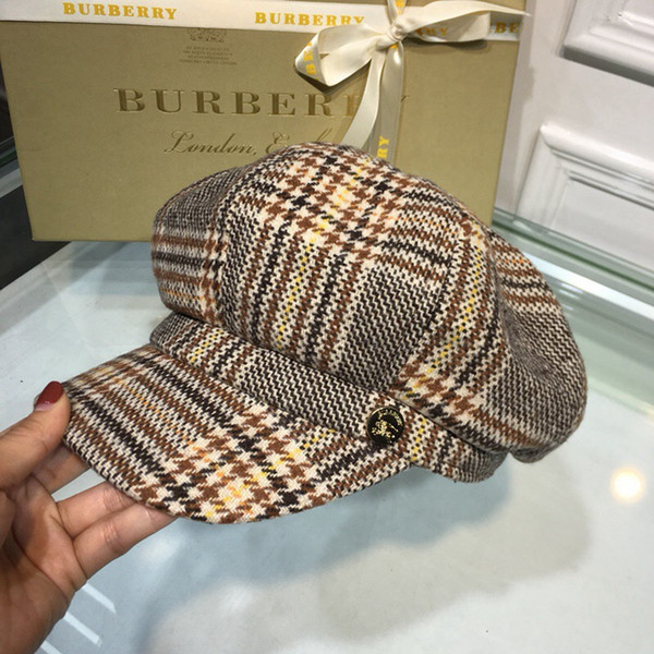 Women Stingy Brim Hats Brand Fashion Plaid Autumn Winter Hats Ladies Wool Blend Vintage Pumpkin Caps