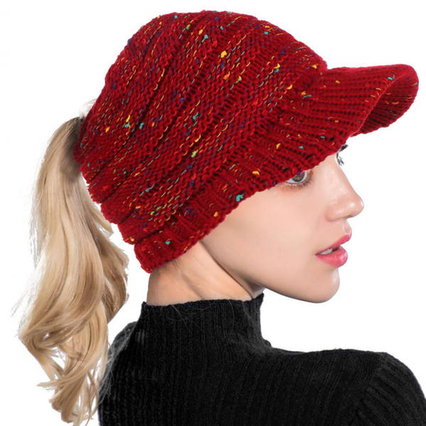 European ideas gauze cap along fashionable ladies knitted ponytail cap yarn cover head outdoor warm hat SW007