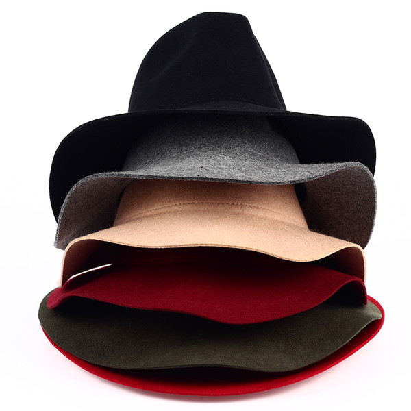 New Fashion Style Wide Brim Women Felt Hat 100% Wool Soild Fedora Cap For Women Retro Hat elegant Ladies Jazz Wool Caps