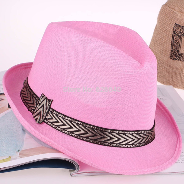 Wholesale-2pcs/lot Cheapest Unisex Women Men Casual Trendy Beach Sun Panama Jazz Hat Cowboy Fedora Gangster Cap Multi Colors