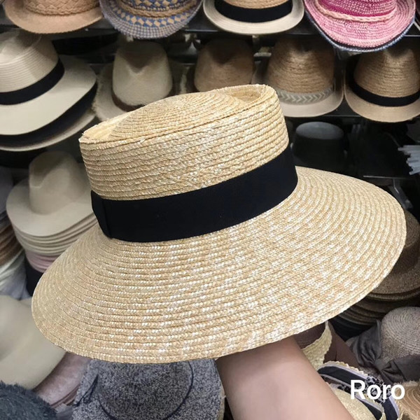 01812-axi new desige handmade straw paper black ribbon holiday beach fedoras cap men women leisure hat