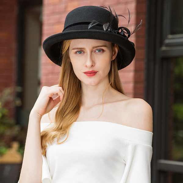 Lady Fedoras Wool Hat Girls Woolen Dome Fedoras Cap Female New Wool Hat Fashion Joker Elegant Party Cap Woman Dome Caps A01