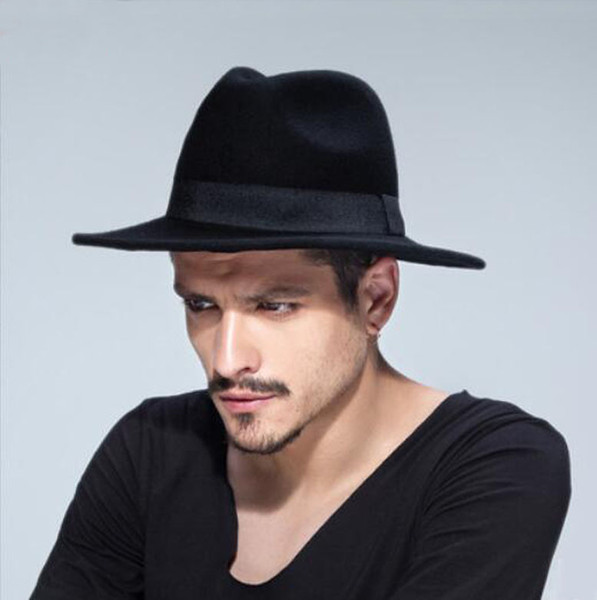 Men's Wool Hats Solid Middle Brim Sun Hats Autumn Winter Band Decoration Fedora Retro Big Band Hats LC