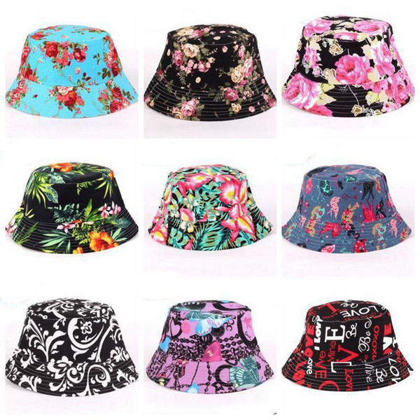 Women Floral Grid Bucket Hat Lady Flower Printed Basin Canvas Topee Casual Fisherman Caps Cotton Women Anti-UV Beanie Caps 27 Designs HS2