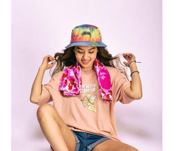 grey colorful bucket hat Tie Dye washed crusher outdoor leisure travel cap visor sun hat Harajuku dye sunscreen embroidery hat and leisure