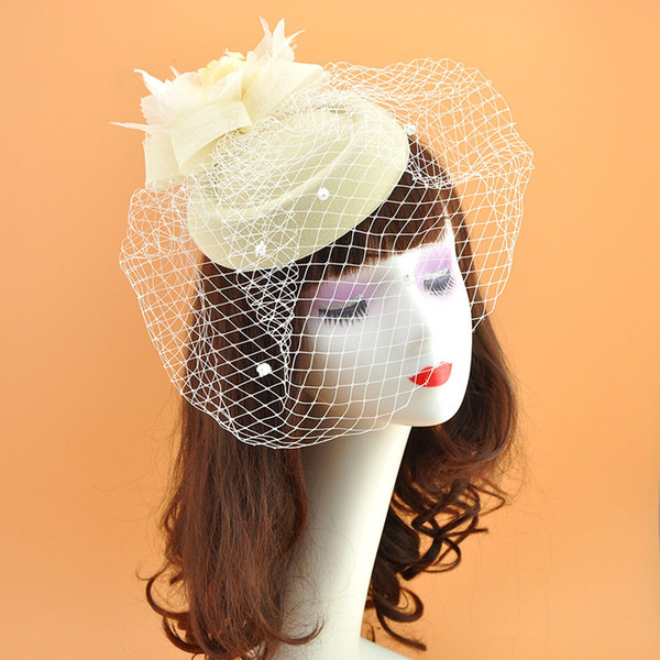 Women Net Hats Ivory Red Black Birdcage Net Hats Bridal Fascinator Face Veils Fedoras with Flower