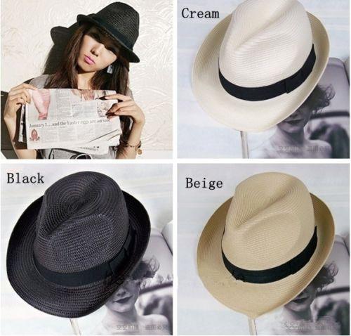 New Trendy Unisex Fedora Hat Trilby Gangster Cap Summer Beach Sun Straw Panama Hat ZDS