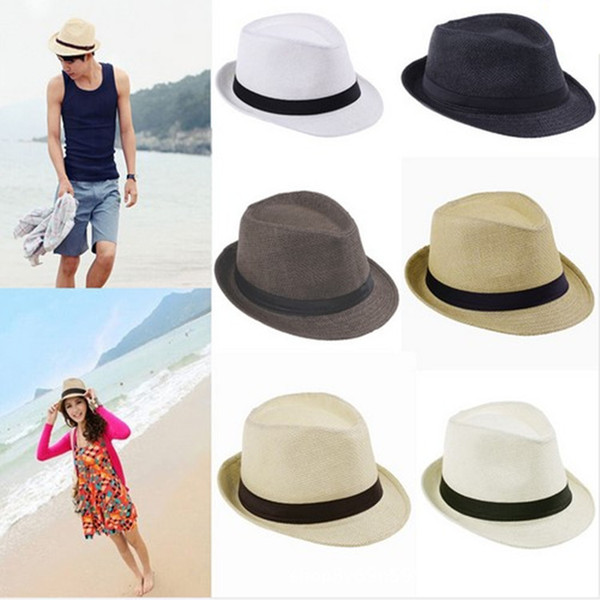 Women straw Visor Beach hat Unisex Cap Beach Sun Straw Hat Sunhat outdoor travel Couple Knit cap QQA364