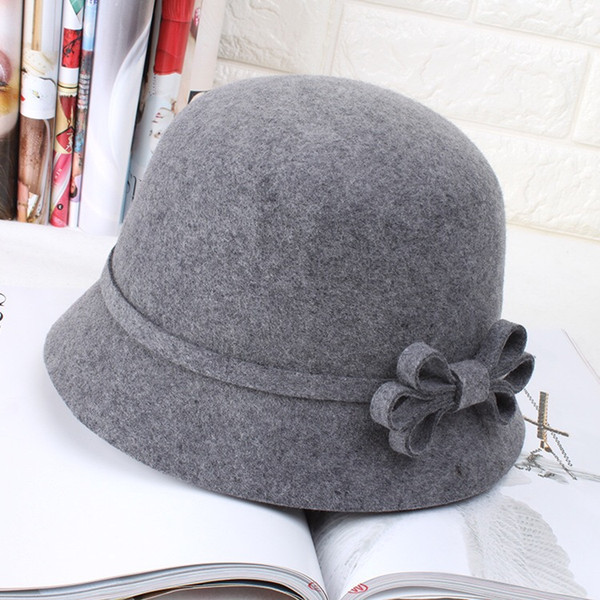 winter woven wool top hat stingy brim hat contrast bow application 10 colors wholsale free shipping