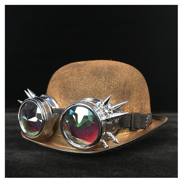 Women Steampunk Bowler Hat Retro Lolita Gold Glasses Topper Top Hats Fedora Headwear Cosplay Magician Billycock Groom Hat