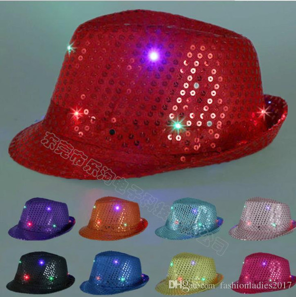 Led Hats for men women and children Cowboy Jazz Sequins Hats Cap Flashing Children Adult Glow In Dark Party Festival Cosplay Costume caps