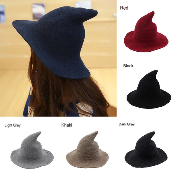 2019 Women Ladies Modern Witch Hat Made From High Quality Sheep Wool Halloween Witch Hat Warm Autumn Winter Cap