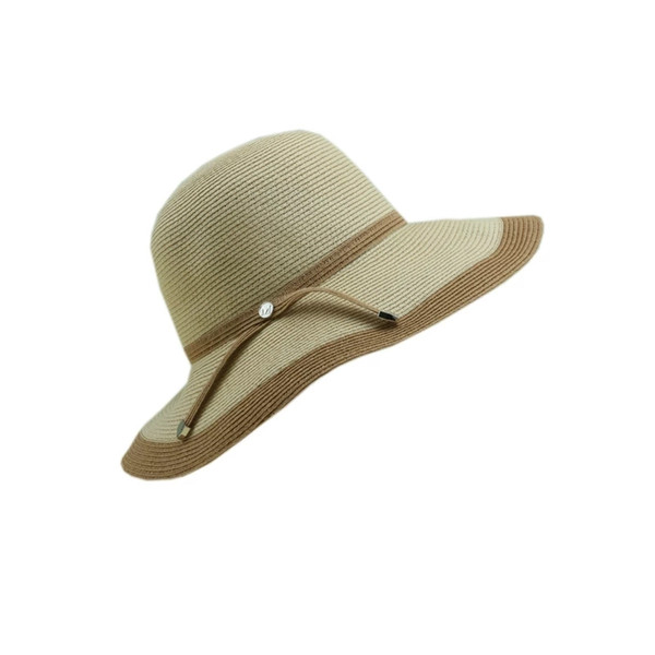 New arrival Patchwork straw hat for women in summer with wooden ears round beach hat four colors optional