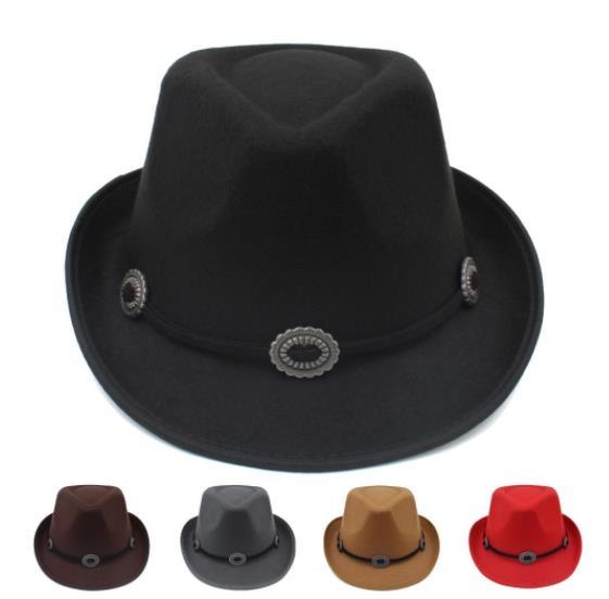 Adult Hard Felt Fedora Hat Trilby Sunhat Winter Fedora Hat with women's Wide-Brimmed Metal Strap Felt Men Fedora Hat Panama