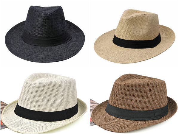 Beach hat Unisex Cap Men caps Women Straw Hats Soft Panama Hats Outdoor Stingy Brim Caps Top Hats white black brown beige