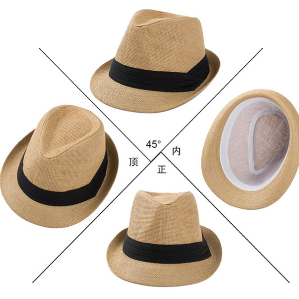 .Fashion Panama Straw Hats Womens and Mens Unisex Trilby Silk Hat Cap Summer Beach Sun Straw Hat Couples Lovers Hat 6 Colours