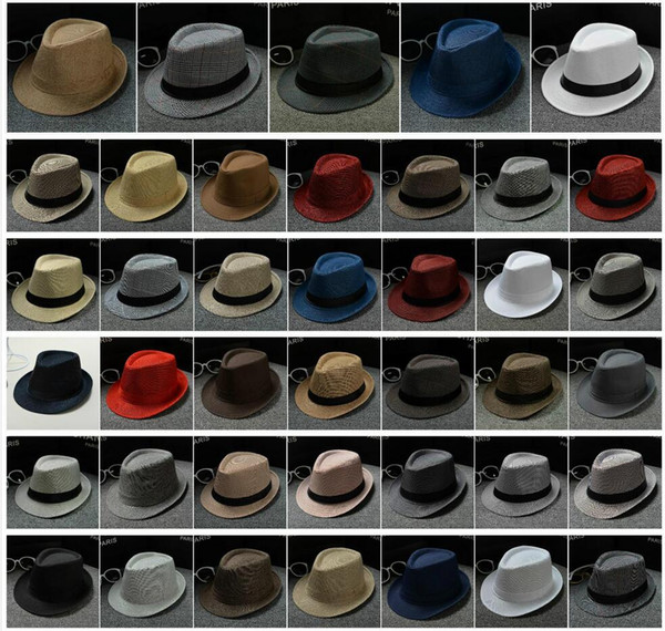 40 designs Fashion Straw Hats Men Women Panama Hats Plain color Jazz hat Stingy Brim Hats