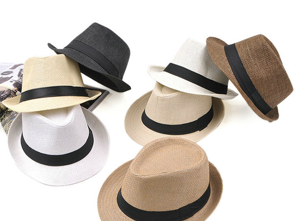 WHOLESALE Men caps Women Straw Hats Soft Panama Hats Outdoor Stingy Brim Caps Top Hats white black brown beige