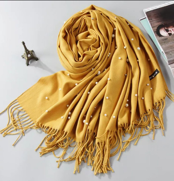 New Korean Nailed Pearl Scarf for Female Students in Winter Thickening and Warming Pure Cashmere Shawl
