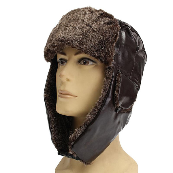Men Warm Winter Earmuffs Leather Cap Lei Feng Cap Ear Protection Pilot Bomber Hats Proof Trapper Russian Hat with Ear Flap