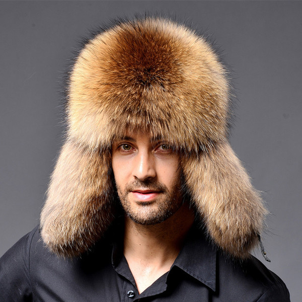 Men's Russian Raccoon&Lamb Leather Cap Ushanka Trapper Hats For Women Winter Fur Hat Ear Caps Cossack