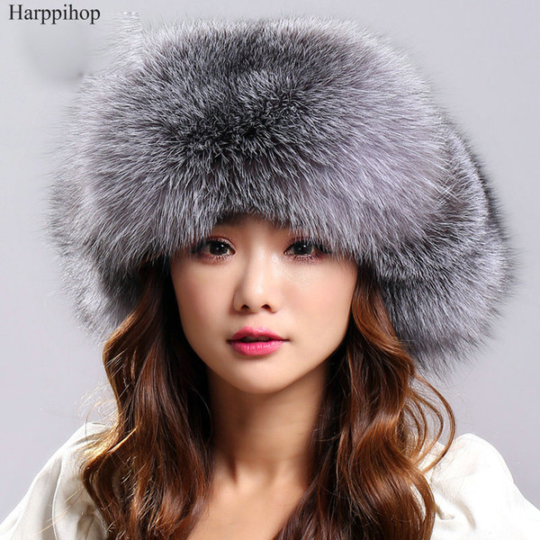Woemn Winter Warm Fur Hat Real Fox Fur Bomber Hat Russia Raccoon Cap Women Natural Beanie Outdoor Genuine Leather Caps