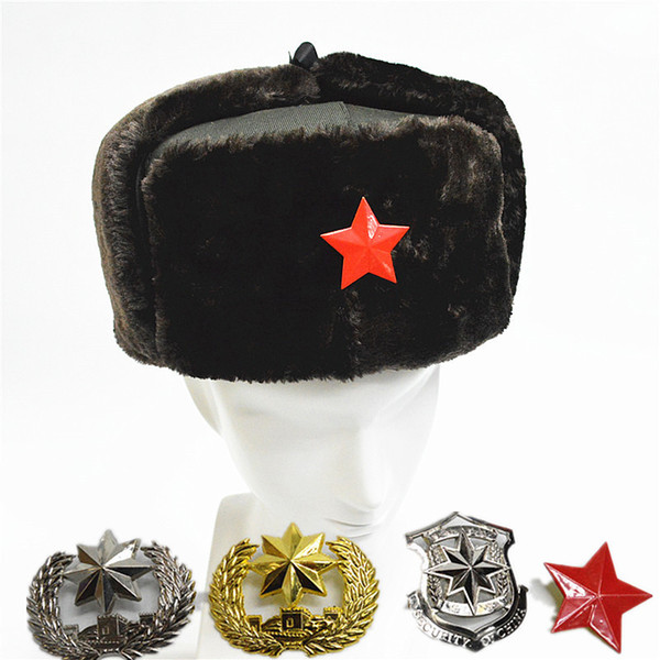 Vintage Cotton Bomber Hats for Men Women Star Logo Winter Keep Warm Plush Hat Cap Unisex Trapper Hats with Earflap Ski Cap