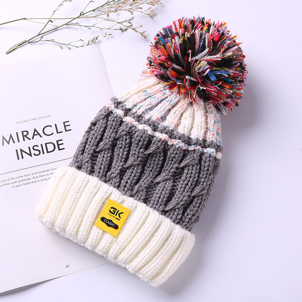 1pcs Womens knitting hats Caps 2018 Winter Fashion knit color color Splicing Bomber Hats Ladies Keep warm Lovely Ear guard