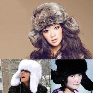 New Fashion Faux Fur Bomber Hats Winter Wind Proof Russian Ear Protect Warm False Rabbit and Fox Fur Hat Women/Men Free Shippin