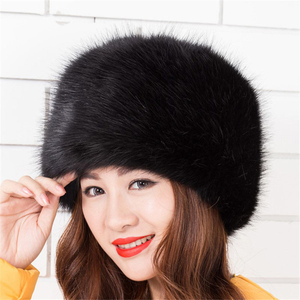 Fashion Faux Fox Fur Winter Warm Lady Women Soft Ski Hat Cossack Cap Ladies Fashion Artificial Fur Bomber Hats Keep Warm