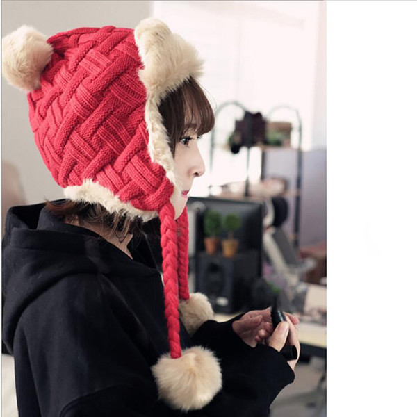 Korean Version Of The Tide Thickening Knitted Bomber Hats Autumn And Winter Plus Velvet Lei Feng Hat Earmuffs Warm Cap