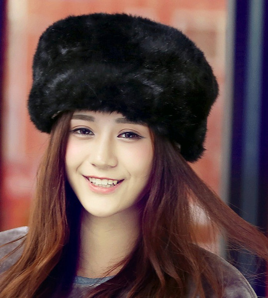 Women's Rabbit Fur Hat For Winter Genuine Leather Fur Tapper Hat With Ear Protect Bomber Hats Russian Ushanka Caps