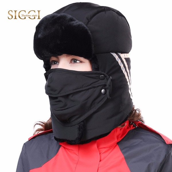 FANCET Winter Warm Faux Fur Bomber Hats For Women Adjustable Detachale Mask Night Reflective Stripes Trapper Hunting Hats 99737
