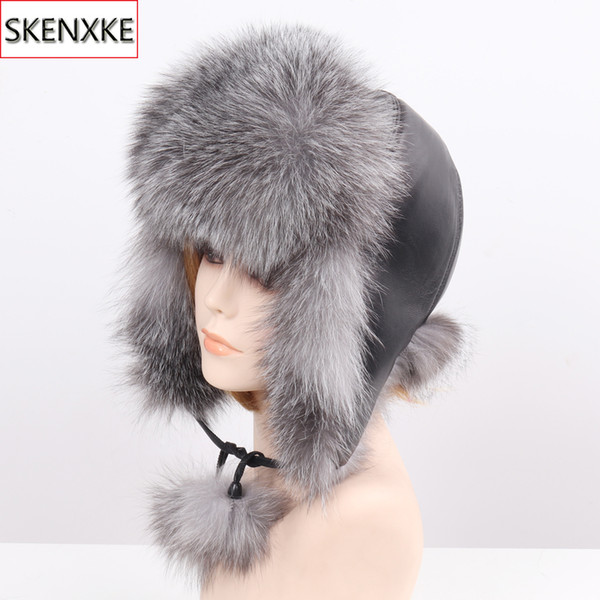 2019 New Winter Warm Lady Real Fox Fur Hat 100% Natural Soft Genuine Fox Fur Cap Women Fashion Casual Real Leather Bomber Hats