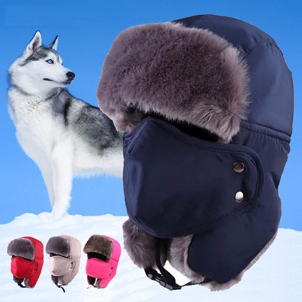 Outdoor Windproof Winter Thermal Skiing Hats Lei Feng Hiking Russian Caps With Masks Bomber For Women Men 6 Colors H79