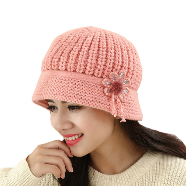 Womens Fashion Flower Knit thick wool Crochet Beanie Hat Winter Warm Cap Beret #1102 A#487