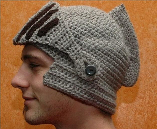 Free Shipping New 2014 Roman Knight Helmet Caps Cool Handmade Knit Ski Warm Winter Hats Men Women Gift Funny Party Mask Beanies