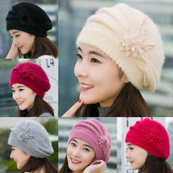 2018 New Fashion Women's winter fur hats Warm Windproof Cute Flower Women's Berets Gorro nieve