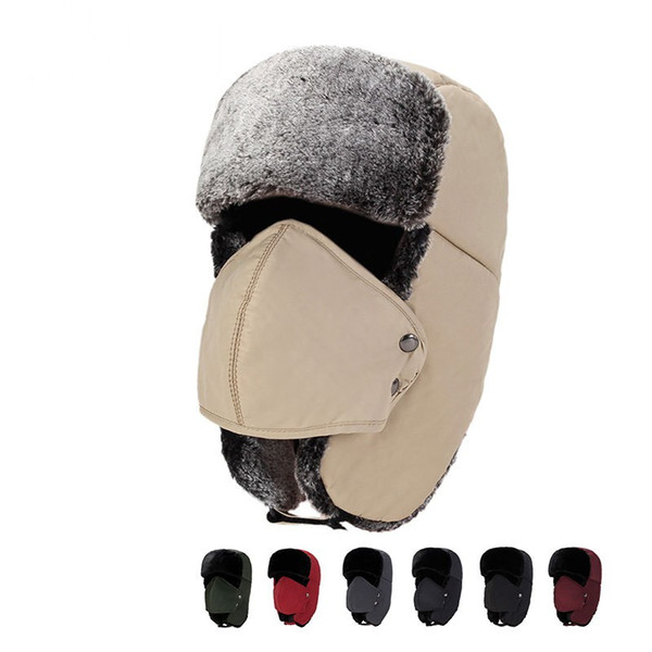 Skiing Riding Sport Windproof Cap With Ear Flaps Aviator Russian Plush Winter Hat Men Women Outdoor Warm Ushanka 14zq hh