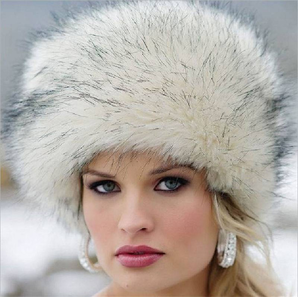 Warm Round Snow Cap Faux Fox Fur Beanie Cap Women Winter Russian Hat Ushanka