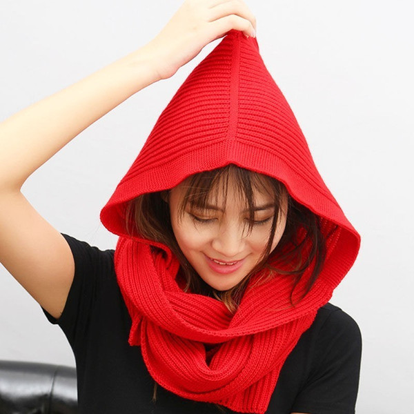 LANMREM 2019 New Spring With Fund Hats Conditioner Shawl Scarf Woman Winter Nightcap Wool Knitting Hat Korea WD13202